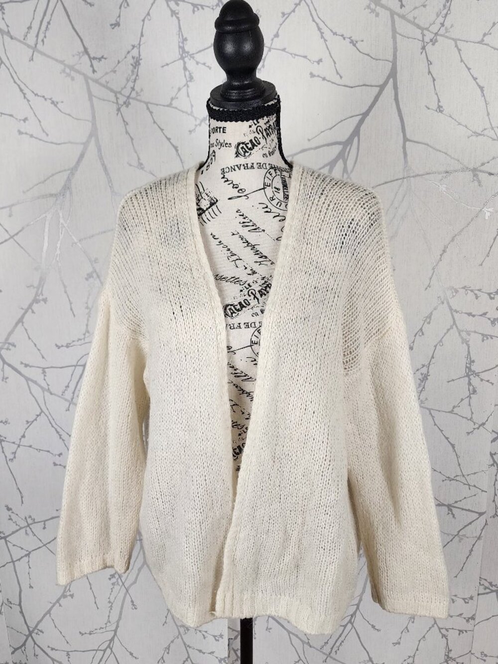 Mika Elles Paris Ivory Mohair Wool Blend Loose Knit Cardigan